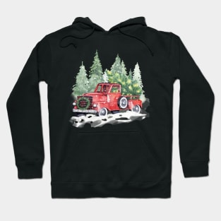 Christmas red truck with Chistmas tree Hoodie